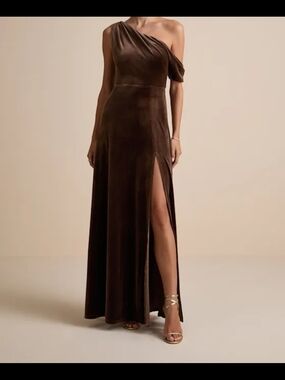 Lulu's Chocolate Brown One-Shoulder Velvet Gown